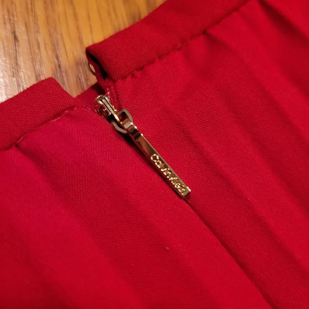 Calvin Klein Accordian Skirt Size 8 Red A-Line Midi Preppy‎ Holiday Career - Picture 10 of 13